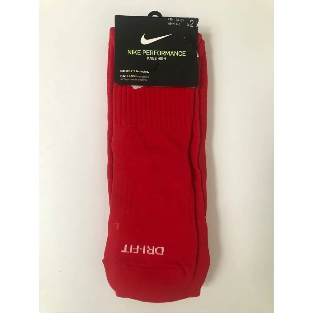 Nike Performance Knee High Socks Red 2-pack Size Youth 3Y-5Y / Women's 4-6